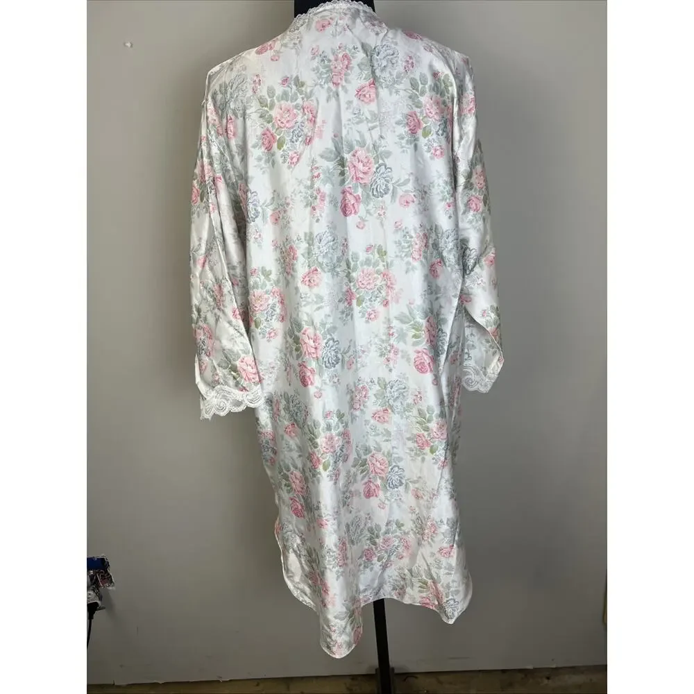 Barbizon‎ Nightgown To Knew Floral Lace Detail Large Satin Grammy Core USA